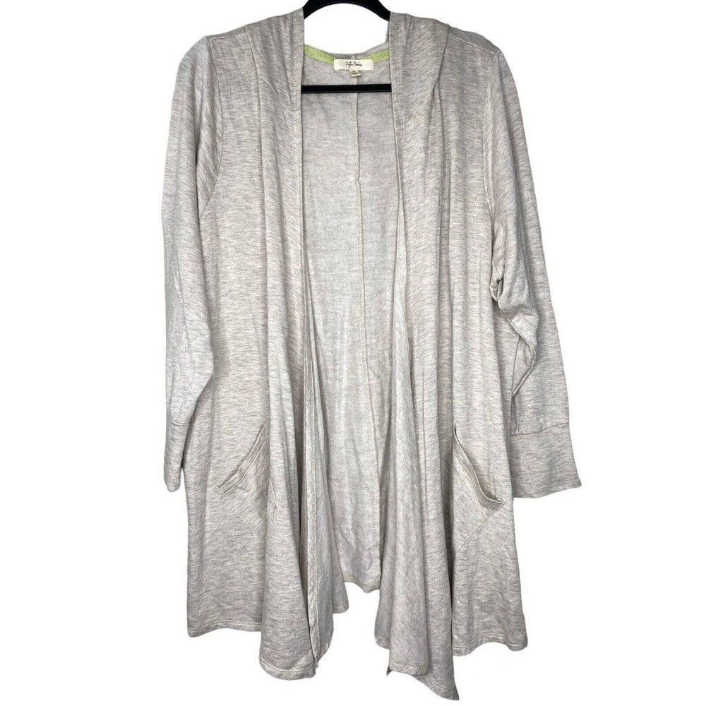 Anthro Peyton Primrose Open Cardigan Sweater Plus Sz 2X Hooded Lightweight Grey